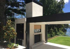 Custom cut sandstone fireplace
