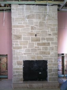 Sandstone fireplace plus sandstone hearth - flagging