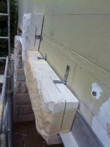 Split face cladding - fixing each stone to the wall using angle bar, lintel, and fixtures
