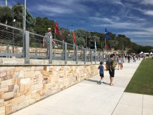 sandstone ballast blocks split into 100 thick cladding and cut into a unique style tight join dry pack wall.