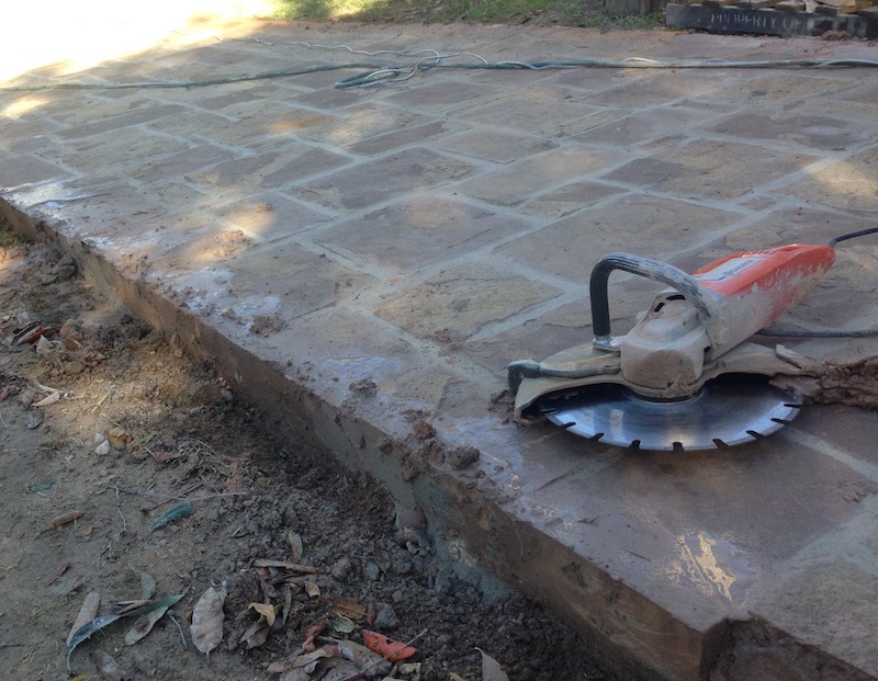 Australian Flagging;Thick Sandstone Driveway paving being cut.