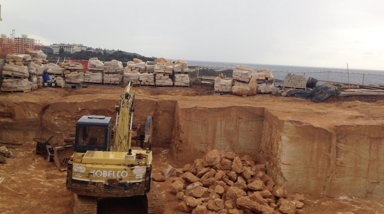 Sandstone walling blocks cut from quarry site in queescliff.