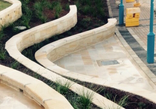 Sandstone curved capping, 100mm thick mitred. 100mm sydney sandstone capping, curved & mitred.