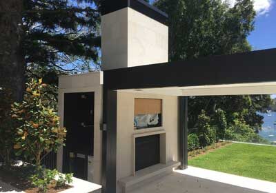 Custom cut sandstone fireplace